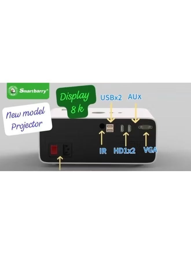 Smartberry HT22 8K Display Projector, Smart Android System, WiFi & Bluetooth, Portable Home & Outdoor Cinema, HDMI & USB Compatible with iOS, Android & Windows Devices - Image 4